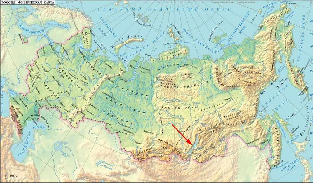 Подробная карта Байкала: базы отдыха, дороги, заливы, мысы
