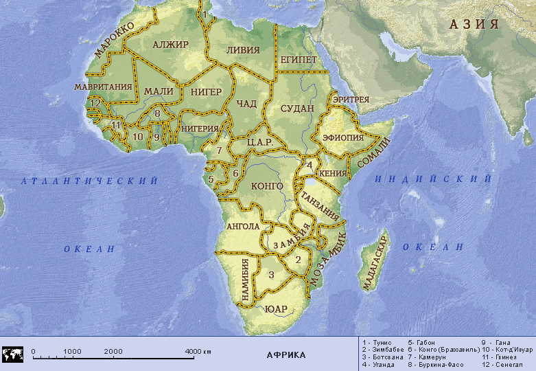Географические карты стран мира » Полит. карта Африки малого размера