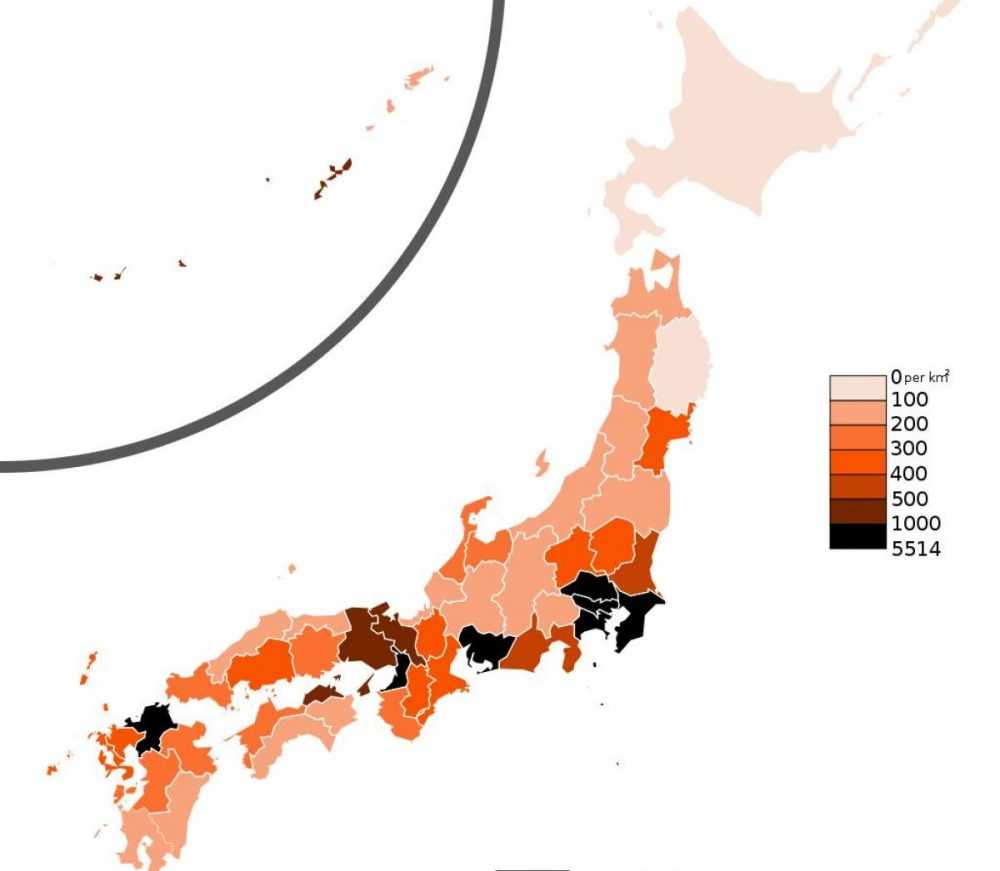 Карта Японии плотность населения - плотность населения карта Японии . 